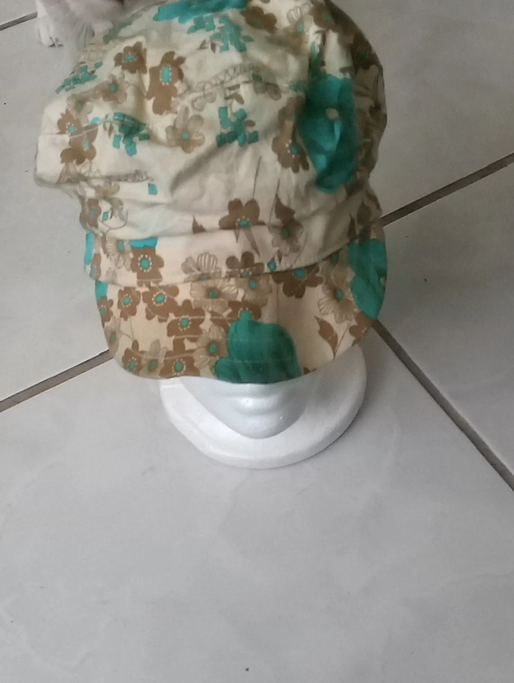 Vintage Beige and Teal Floral Cadet Cap - Picture 3 of 4